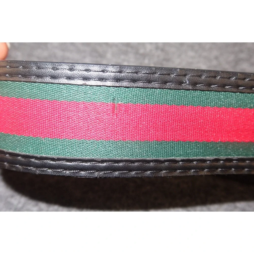 Gucci Green/Red Web Fabric & Leather, GG Logo Buckle Belt Size 44 / 110 cm